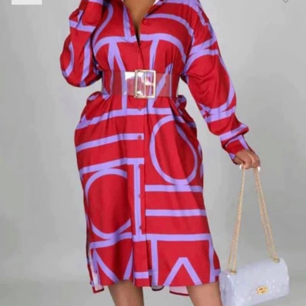 This dress geo dress is light weight dress with long sleeves and button …